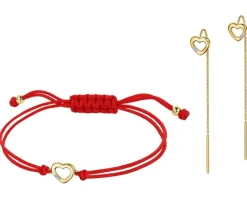 Online Apart Bransoletka i kolczyki z żółtego złota z diamentami - komplet - serca - 0,01 ct - próba 375
