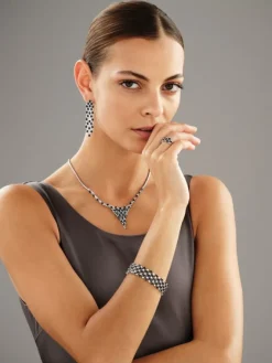 Online Apart Bransoletka z białego złota z brylantami i szafirami - 18 cm - próba 585