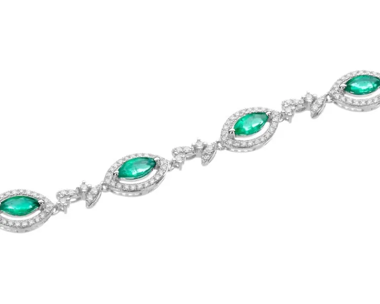Sale Apart Bransoletka z białego złota z brylantami i szmaragdami - 19 cm - próba 585