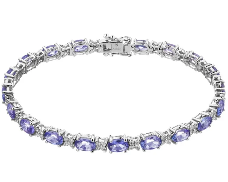 Apart Bransoletka z białego złota z brylantami i tanzanitami - 18 cm - próba 585< Bransoletki Z Diamentami