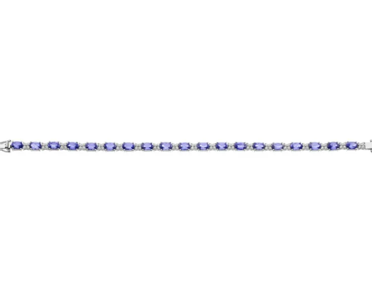 Apart Bransoletka z białego złota z brylantami i tanzanitami - 18 cm - próba 585< Bransoletki Z Diamentami