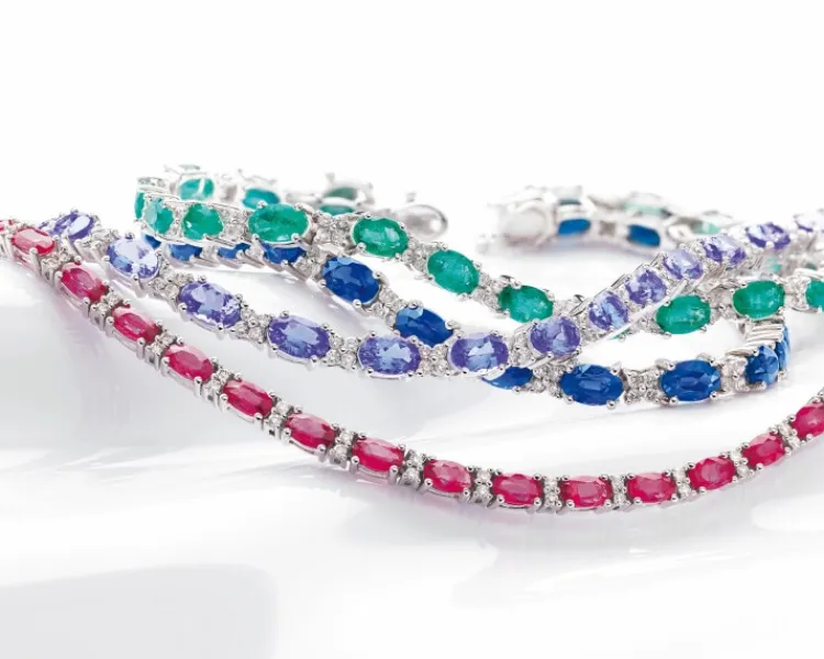 Apart Bransoletka z białego złota z brylantami i tanzanitami - 18 cm - próba 585< Bransoletki Z Diamentami