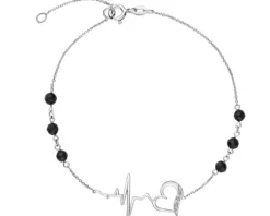 Apart Bransoletka z białego złota z diamentami i agatami - EKG serca - próba 585< Bransoletki Z Diamentami