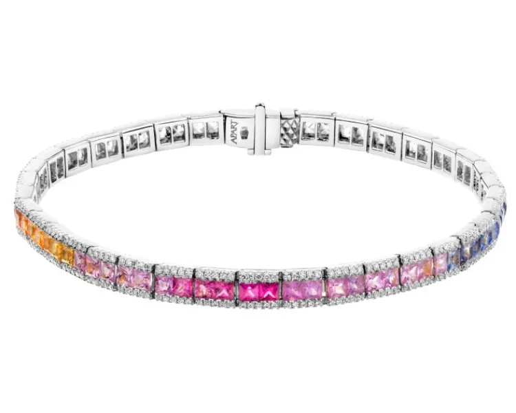 New Apart Bransoletka z białego złota z brylantami i szafirami kolorowymi - 18 cm - próba 585