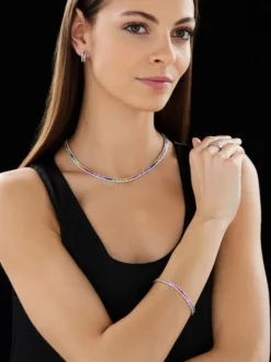 New Apart Bransoletka z białego złota z brylantami i szafirami kolorowymi - 18 cm - próba 585