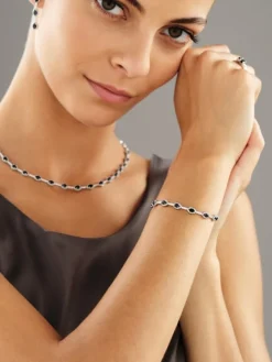 Apart Bransoletka z białego złota z brylantami i szafirami - 18 cm - próba 585< Bransoletki Z Diamentami