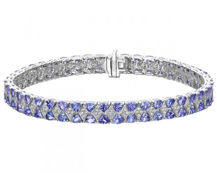 Apart Bransoletka z białego złota z diamentami i tanzanitami - 18 cm - próba 585< Wszystkie