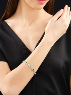 Clearance Apart Bransoletka z białego złota z brylantami i szmaragdami - 19 cm - próba 750