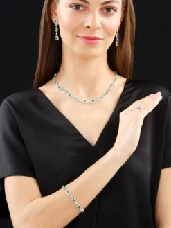 Clearance Apart Bransoletka z białego złota z brylantami i szmaragdami - 19 cm - próba 750