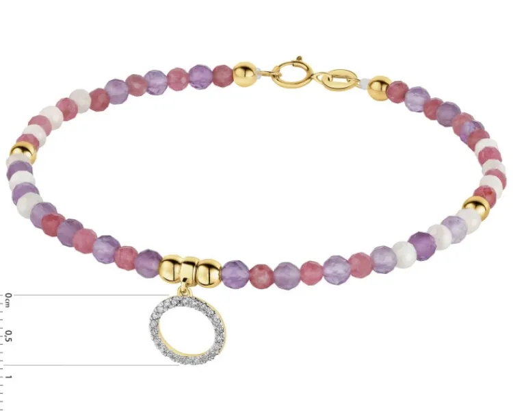 Discount Apart Bransoletka z diamentami, ametystami, turmalinami, kryształami górskimi i elementami żółtego złota - koło - 18 cm - próba 585