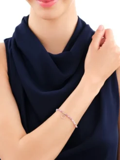 Discount Apart Bransoletka z diamentami, ametystami, turmalinami, kryształami górskimi i elementami żółtego złota - koło - 18 cm - próba 585