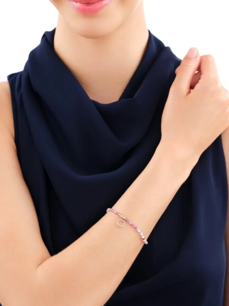 Discount Apart Bransoletka z diamentami, ametystami, turmalinami, kryształami górskimi i elementami żółtego złota - koło - 18 cm - próba 585