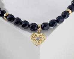 Clearance Apart Bransoletka z diamentem, agatami i elementami żółtego złota - serce - próba 375