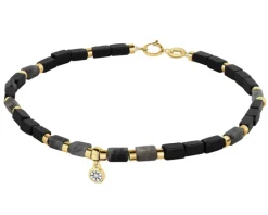 Sale Apart Bransoletka z diamentem, labradorytami, agatami i elementami żółtego i białego złota - 18 cm - próba 375