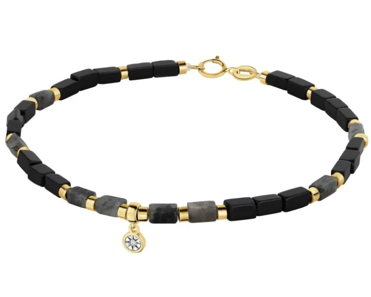 Sale Apart Bransoletka z diamentem, labradorytami, agatami i elementami żółtego i białego złota - 18 cm - próba 375