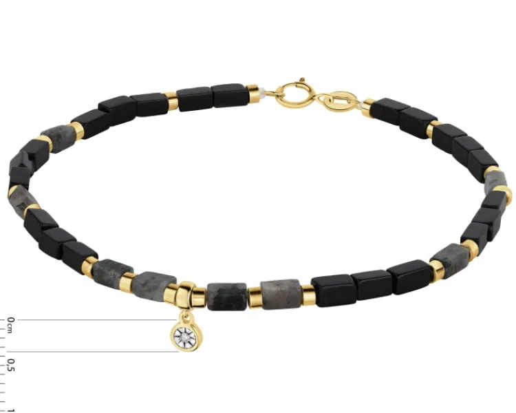 Sale Apart Bransoletka z diamentem, labradorytami, agatami i elementami żółtego i białego złota - 18 cm - próba 375