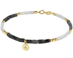 Outlet Apart Bransoletka z diamentem, labradorytami, kryształami górskimi i elementami żółtego złota - 18 cm - próba 375