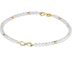 Apart Bransoletka z diamentem, perłami i elementami żółtego złota - nieskończoność - 18 cm - próba 585< Wszystkie