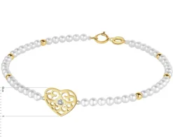 Apart Bransoletka z diamentem, perłami i elementami żółtego złota - serce - 18 cm - próba 375< Bransoletki Z Diamentami