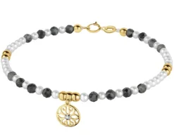 Apart Bransoletka z diamentem, perłami, labradorytami i elementami żółtego złota - kwiat - 18 cm - próba 585< Bransoletki Z Diamentami