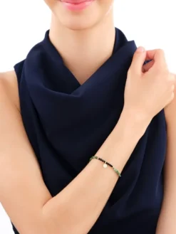 Clearance Apart Bransoletka z diamentem, zoisytami,  agatami i elementami żółtego złota - koło - 18 cm - próba 375