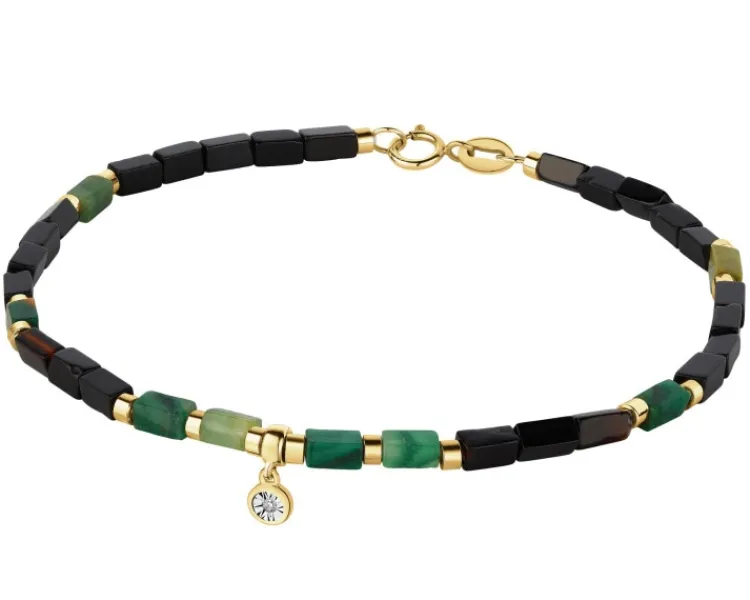 Apart Bransoletka z diamentem, zoisytami, agatami i elementami żółtego i białego złota - koło - 18 cm - próba 375< Bransoletki Z Diamentami