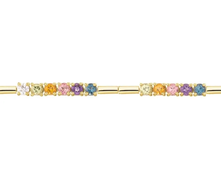 New Apart Bransoletka z żółtego złota z brylantem i kamieniami ozdobnymi - 18 cm - próba 375