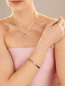 Apart Bransoletka z żółtego złota z brylantami i szafirami kolorowymi - 18 cm - próba 585< Bransoletki Z Diamentami