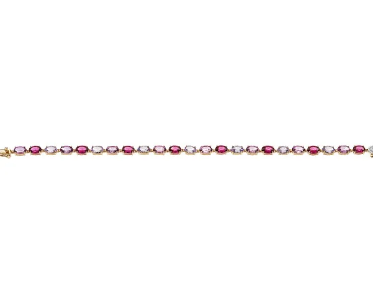 Apart Bransoletka z żółtego złota z diamentem, kamieniami szlachetnymi i ozdobnymi - 18 cm - próba 585