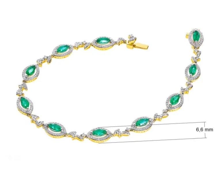 Apart Bransoletka z żółtego złota z brylantami i szmaragdami - 18 cm - próba 585< Wszystkie