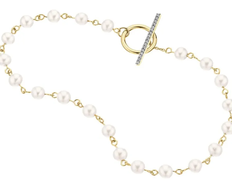 Apart Bransoletka z żółtego złota z diamentami i perłami - 18 cm - próba 585< Wszystkie
