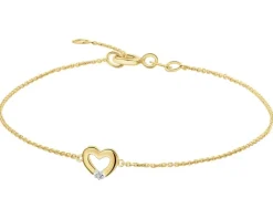 Outlet Apart Bransoletka z żółtego złota z diamentem - serce - 0,004 ct - próba 375