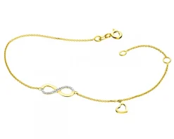 Apart Bransoletka z żółtego złota z diamentami - nieskończoność, serce - 0,01 ct - próba 375< Wszystkie