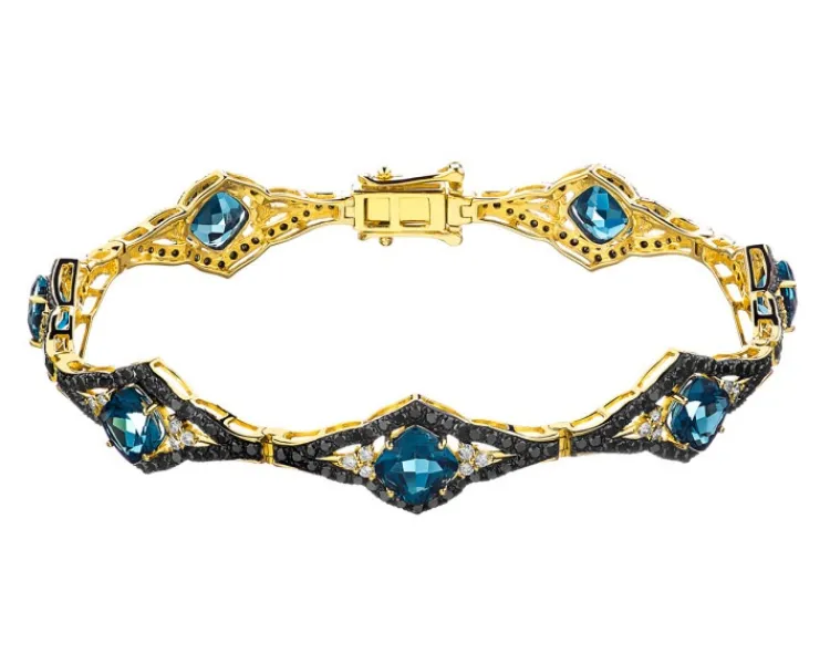 New Apart Bransoletka z żółtego złota z brylantami i topazami London Blue - 18 cm - próba 585