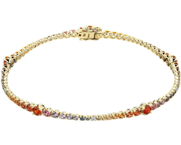 New Apart Bransoletka z żółtego złota z brylantami i szafirami kolorowymi - 18 cm - próba 585