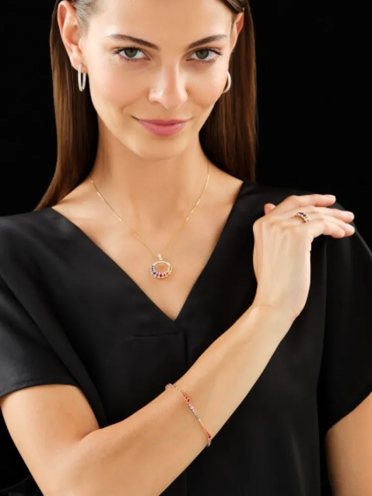 New Apart Bransoletka z żółtego złota z brylantami i szafirami kolorowymi - 18 cm - próba 585