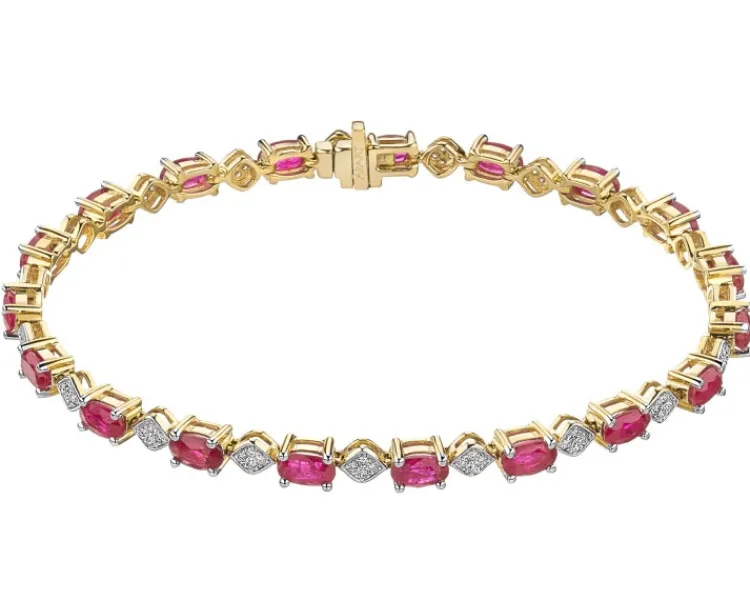 Discount Apart Bransoletka z żółtego złota z diamentami i rubinami - próba 585