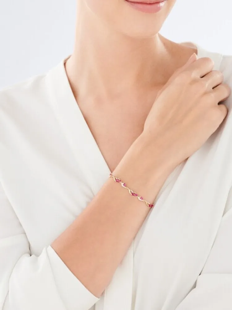 New Apart Bransoletka z żółtego złota z diamentami i rubinami syntetycznymi - 18 cm - próba 375