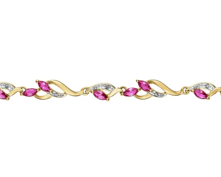 New Apart Bransoletka z żółtego złota z diamentami i rubinami syntetycznymi - 18 cm - próba 375