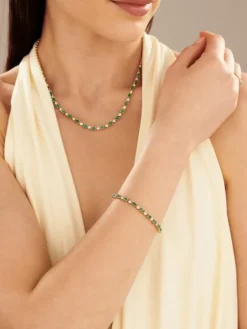Apart Bransoletka z żółtego złota z diamentami i szmaragdami - 18 cm - próba 585< Bransoletki Z Diamentami