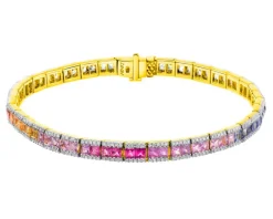 Apart Bransoletka z żółtego złota z brylantami i szafirami kolorowymi - 19 cm - próba 585< Bransoletki Z Diamentami