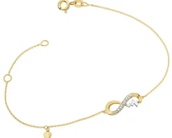 Apart Bransoletka z żółtego złota z diamentami - nieskończoność, serce, EKG serca - 0,01 ct - próba 375