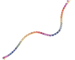 Apart Bransoletka z żółtego złota z brylantami i szafirami kolorowymi - 19 cm - próba 585< Bransoletki Z Diamentami