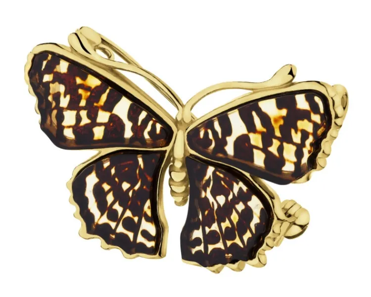 Outlet Apart Broszka - zawieszka srebrna z bursztynem - motyl