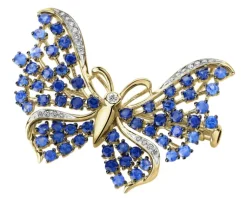Outlet Apart Broszka - zawieszka z żółtego złota z diamentami i szafirami - motyl - próba 585
