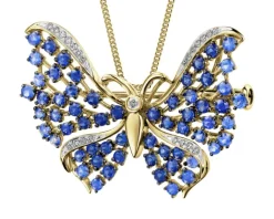 Outlet Apart Broszka - zawieszka z żółtego złota z diamentami i szafirami - motyl - próba 585