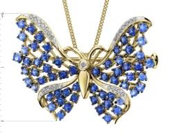 Outlet Apart Broszka - zawieszka z żółtego złota z diamentami i szafirami - motyl - próba 585