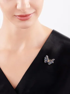 Outlet Apart Broszka - zawieszka z żółtego złota z diamentami i szafirami - motyl - próba 585