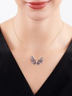 Outlet Apart Broszka - zawieszka z żółtego złota z diamentami i szafirami - motyl - próba 585