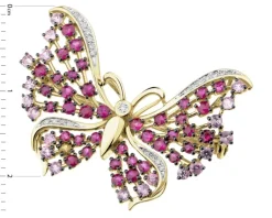 Apart Broszka - zawieszka z żółtego złota z diamentami i kamieniami szlachetnymi - motyl - próba 585< Broszki Z Diamentami